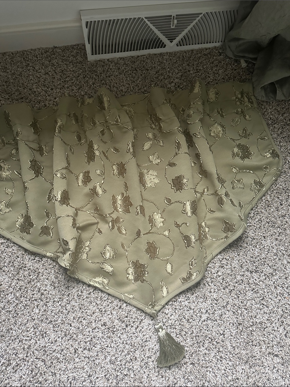 Olive Green Floral Embroidered window valences.